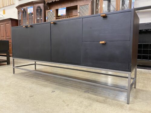 FOUR HANDS Trey Sideboard with Leather Handles in Blackwash Poplar