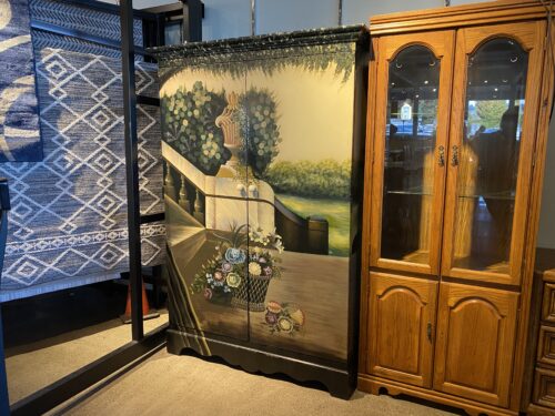 Dark Scenic Painted Armoire w/ Shelf Storage