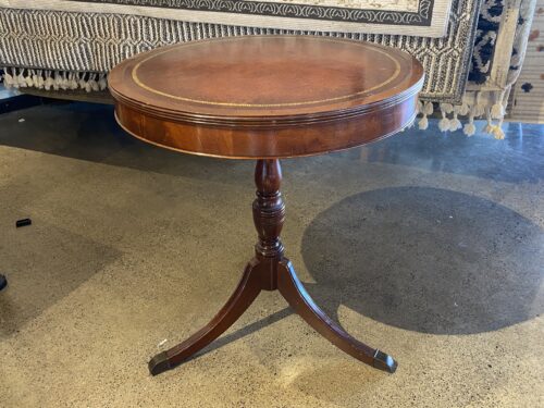 Vintage Leather Top Pedestal Table w/ Gilt Trim