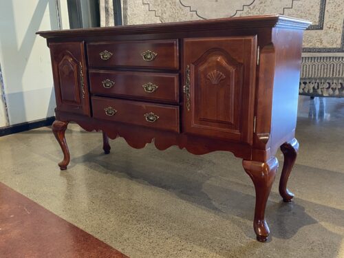 Glossy Brown 3-Drawer Buffet w/ Cabriole Legs