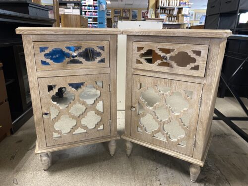 Natural Wood Mirrored Nightstand (Set of 2)