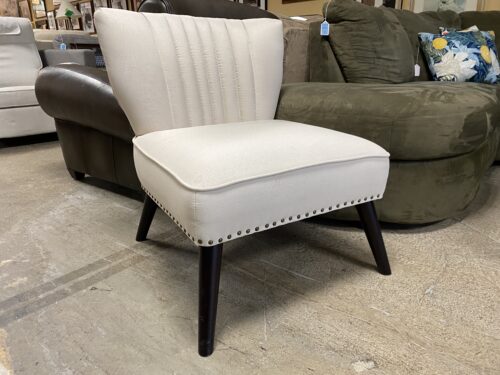 Shell Back Cream Lounge Chair w/ Nailhead Trim