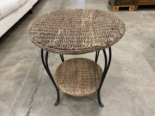 Wicker and Metal Round Side Table