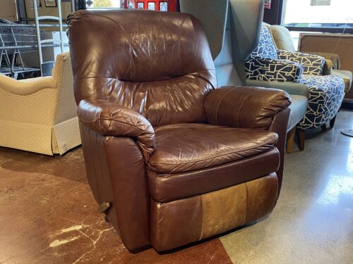 Plump Brown Leather Manual Recliner Armchair