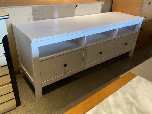 Crisp White 3-Drawer Media Stand w/ Cubby Storage