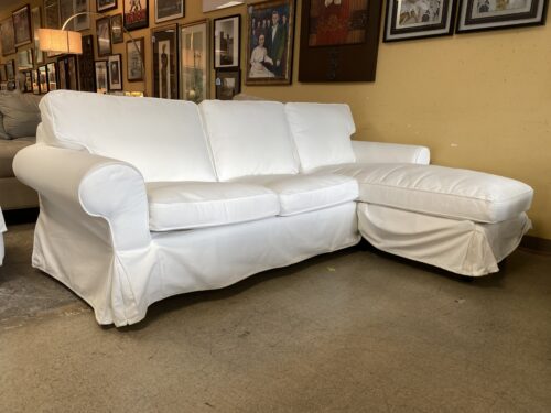 White Slipcover 3-Seat Sofa w/ Lounger