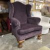 Dark Purple Wing Back Armchair w/ Wooden Claw Feet