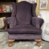 Dark Purple Wing Back Armchair w/ Wooden Claw Feet