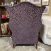 Dark Purple Wing Back Armchair w/ Wooden Claw Feet
