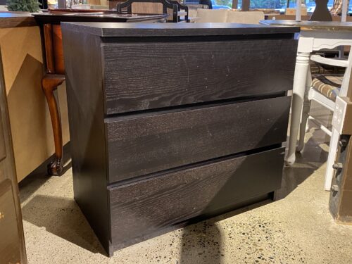 Blackest-Brown Minimal 3-Drawer Dresser