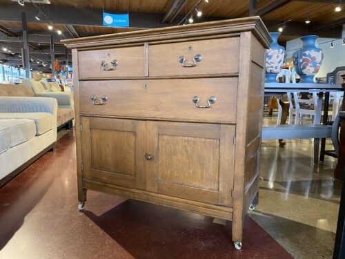 Vintage Three Drawer and Two Door Cabinet on Wheels