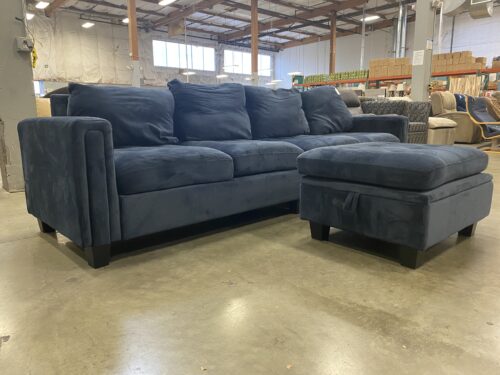 BELFFIN  Blue Velvet Modular Sofa with Ottoman