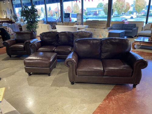 ABBYSON Mortara Four Piece Brown Leather Living Room Set