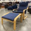IKEA  Poang No Stress Navy Blue Recliner with Ottoman and Pillow Attachment