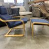 IKEA  Poang No Stress Navy Blue Recliner with Ottoman and Pillow Attachment