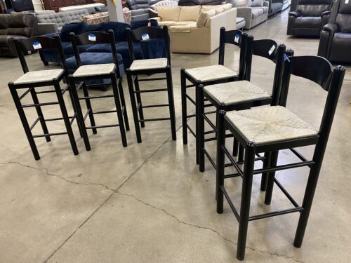 Black Painted Wood and Wicker Barstools  (Set of 6)