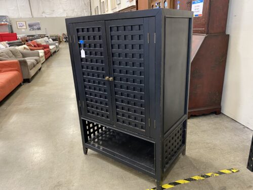 Black TV Cabinet with Woven Motif Doors and Gold Hardware