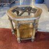 Vintage Wood Hexagon Side Table with Glass Top