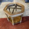 Vintage Wood Hexagon Side Table with Glass Top