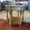 Vintage Wood Hexagon Side Table with Glass Top