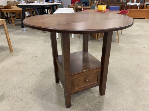 Dark Stain Wooden Drop Leaf Bistro Table with Lower Drawer