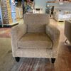 Gold Chenille Armchair with Wood Legs