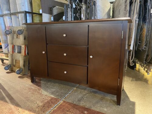Dark Wood Buffet with Three Center Drawers and Side Storage