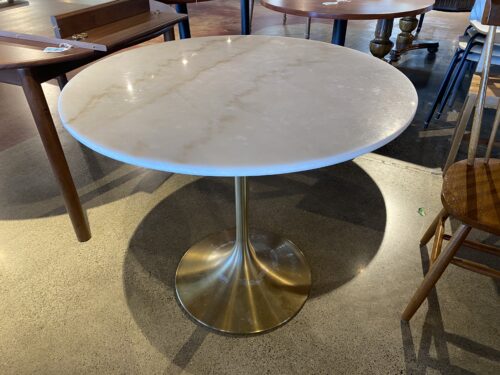 WORLD MARKET Leilani White Marble Top and Gold Tulip Dining Table