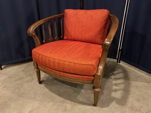 THOMASVILLE Curved Wooden Back Lounge Chair with Red Upholstery