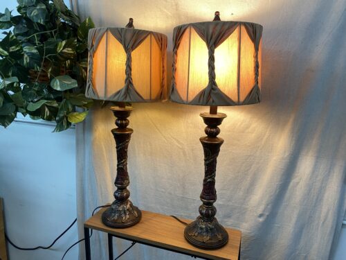 Red Mosaic Table Lamps w/ Braided Shades (Set of 2)