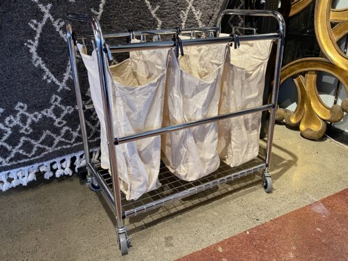 Rolling Metal Frame 3-Bin Hamper w/ Locking Wheels
