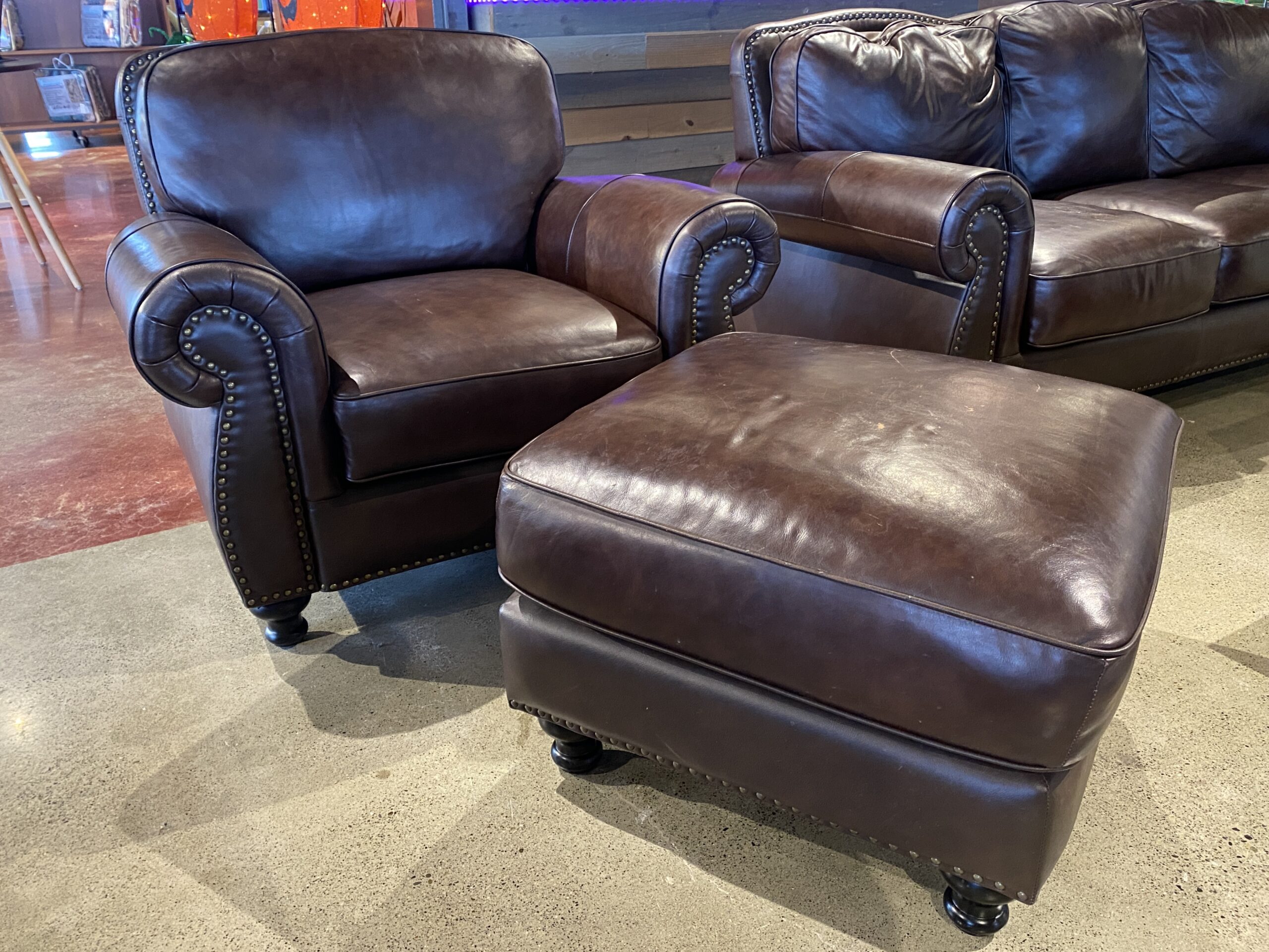 ABBYSON Mortara Brown Leather Chair Ottoman Habitat Stores