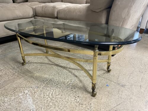 Brass Ornate Oval Glass Top Coffee Table