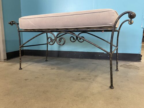 Iron Garden Bench with Beige Cushion