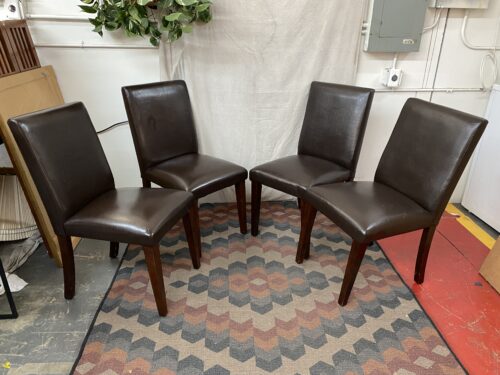 O-PALIER Dark Brown Leather Dining Chairs (Set of 4)