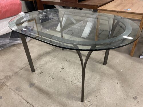 Oval Metal Table with Glass Top