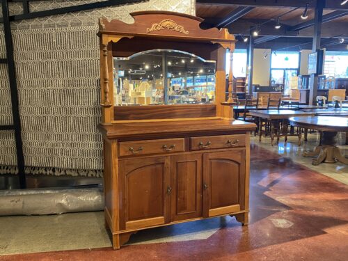 Vintage 2Pc. Mirrored Sideboard w/ Original Locking Hardware & Key