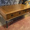 2-Drawer Leather-Top Coffee Table w/ Gold Trim