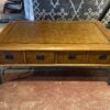 2-Drawer Leather-Top Coffee Table w/ Gold Trim