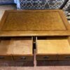 2-Drawer Leather-Top Coffee Table w/ Gold Trim