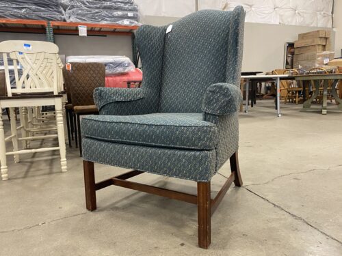 WOODMARK ORIGINALS Green and Gold Fabric Wing Back Arm Chair