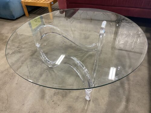 SHLOMI HAZIZA Glass Top Round Coffee Table with Lucite Sculpture Base