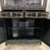 Black and Champagne Chinoiserie China Hutch with Glass Doors and Painted Details