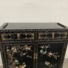 Black and Champagne Chinoiserie China Hutch with Glass Doors and Painted Details