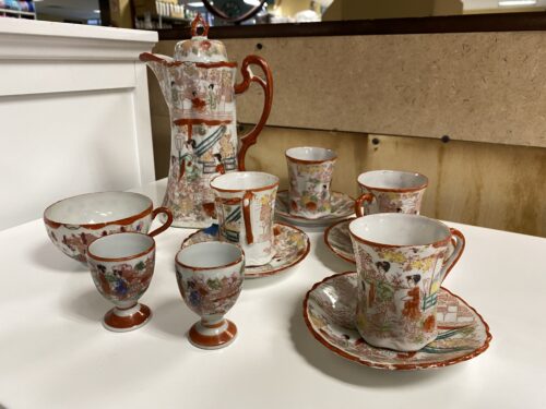 Vintage Japanese 13-Piece Bone China Hand Painted Coffee Set