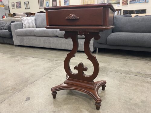 Cherry Wood Lyre Shaped Single Drawer End Table