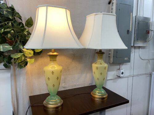 Vintage Mid-Century Modern Frederick Cooper Green Glass Table Lamps AS IS (Set of 2)