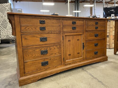 Mission Style 7 Drawer Lowboy Dresser with Black Hardware