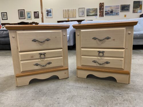 2 Toned Wood Nightstand with Vine Handles (Set of 2)