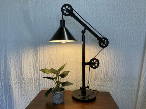 Black Industrial Pulley Table Lamp